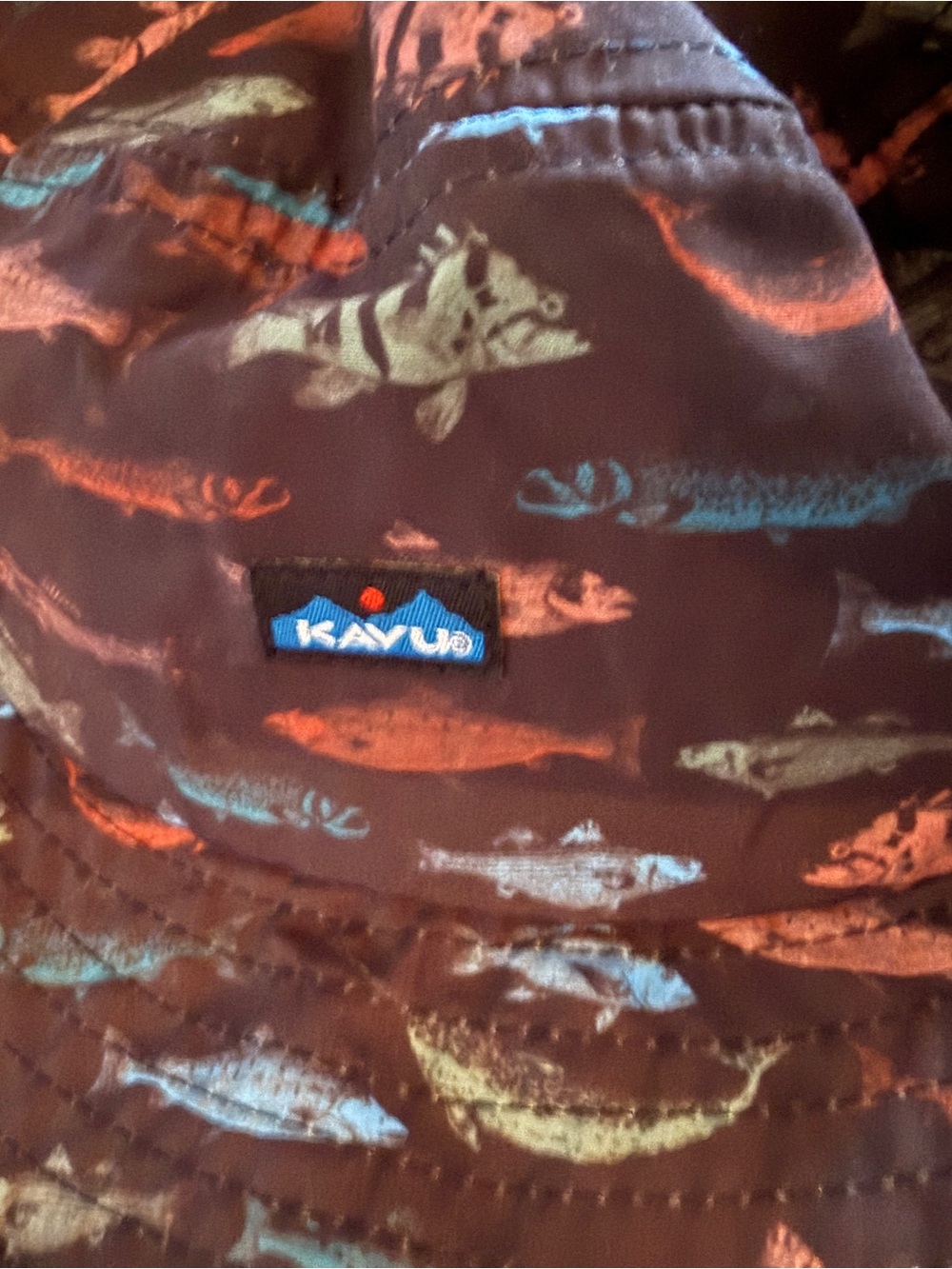 Kavu Fish Stamp Bucket Hat in Black with Teal and Pink Fish - Picture 4 of 8